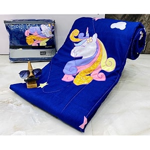 aroma brand- cotton winter cartoon kids single bed comforterac quilt for boys and girls size 60  100 inches blue-unicornss tc - 250