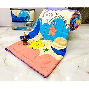 aroma brand- cotton winter cartoon kids single bed comforterac quilt for boys and girls size 60  100 inches multi-good night tc - 250