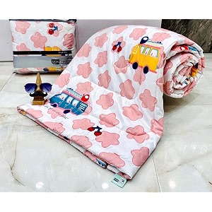 aroma brand- cotton winter cartoon kids single bed comforterac quilt for boys and girls size 60  100 inches white-buses