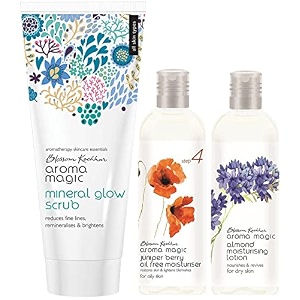 aroma magic juniper berry oil free moisturiser 200ml amp aroma magic almond moisturishing lotion 200ml amp aroma magic mineral glow scrub 200ml