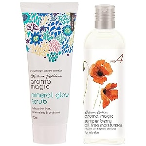 aroma magic mineral glow scrub 100ml amp juniper berry oil free moisturiser 100ml combo