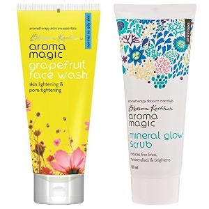 aroma magic mineral glow scrub 100ml and aroma magic grapefruit face wash 100ml
