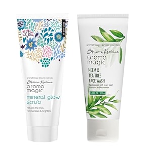 aroma magic mineral glow scrub 100ml and aroma magic neem and tea tree face wash 100ml