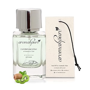 aromahpure fruity car perfume spray with hanging card  45ml  kiwi punch - kiwi car freshener  500 sprays last  air freshener for car interior ifra certified