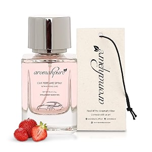 aromahpure fruity car perfume spray with hanging card  45ml  strawberry sensation - strawberry car freshener  500 sprays long lasting  air freshener for car interior ifra certified