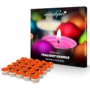 aromahpure scented decorative tealight candles  wax tealight candle  10 gm 50 pcs tangy orange smokeless candles  3 hours burning time guaranteed  for home decoration amp celebration