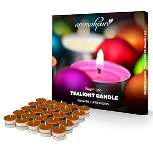 aromahpure scented decorative tealight candles  wax tealight candle  10 gm 50 pcs vanilla fantasy smokeless candles  3 hours burning time guaranteed  for home decoration amp celebration