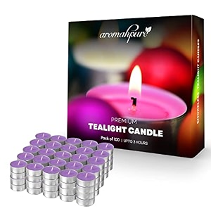 aromahpure scented decorative tealight candles  wax tealight candle  10 gm 100 pcs  joyful lavender smokeless candles  3 hours burning time guaranteed  for home decoration amp celebration