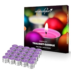 aromahpure scented decorative tealight candles  wax tealight candle  10 gm 50 pcs joyful lavender smokeless candles  3 hours burning time guaranteed  for home decoration amp celebration