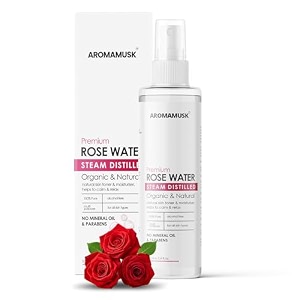aromamusk 100 organic amp natural rose water for face amp skin - 100ml pack of 1  steam distilled gulab jal spray  natural toner hydrating mist facial cleanser  for oily dry sensitive skin  alcohol amp paraben free