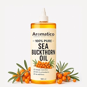 aromatico sea buckthorn oil cold pressed for glowing skin face amp hair for daily care  omega 367 amp 9 rich berry pulp oil for uneven tone acne amp dry skin  diy beauty - 100ml
