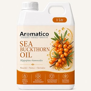 aromatico sea buckthorn oil cold pressed for glowing skin face amp hair for daily care  omega 367 amp 9 rich berry pulp oil for uneven tone acne amp dry skin  diy beauty - 1ltr