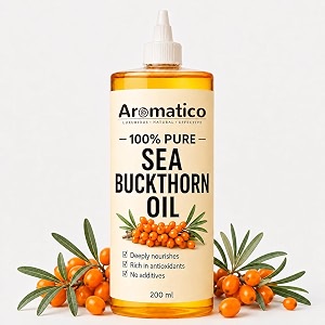 aromatico sea buckthorn oil cold pressed for glowing skin face amp hair for daily care  omega 367 amp 9 rich berry pulp oil for uneven tone acne amp dry skin  diy beauty - 200ml