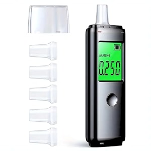 aro 50 alcohol tester breathalyzer  digital bac analyzer with led indicator  fast amp accurate drink and drive detection usb rechargeable - 5 mouthpieces