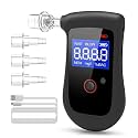 Rechargeable Alcohol Breath Checker Detector - Portable Breathalyzer with LCD Display with Memory Function, 6 Replaceable Mouthpieces for Personal, Professional & Police Use
