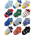 Aroveea Toddler Socks Cotton Non Slip Grip Ankle Baby 12 Pack for Kids Boys