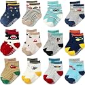 Aroveea Toddler Socks Non Slip Grip Ankle Baby 12 Pack for Kids Boys Girls