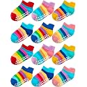 Aroveea Toddler Socks Non Slip Grip Ankle Baby 12 Pack for Kids Boys Girls
