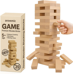 arovemic fun 39 pcs jenga wooden block stacking game - family fun  skill-building-s04