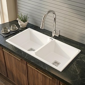 arquin arquin quartz sink for kitchen 37x18x9 inch white double bowl kitchen sink granite uv protected undermounttopmount noise reducing quartz sink for kitchen basin