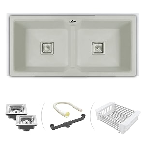 arquin quartz kitchen sink double bowl quartz kicthen sinks choco-white 4534 x 2034 x 934 inch