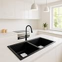 ARQUIN Quartz Kitchen Sink | 37x18x9 Inches Double Bowl Black Quartz Sink for Kitchen- UV Protected, Undermount/Topmount Noise Reducing Black