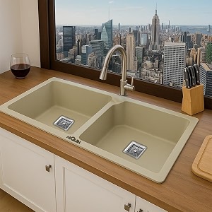 arquin quartz kitchen sink  4534x2034x10 inches double bowl white quartz sink for kitchen- uv-protected undermounttopmount noise reducing