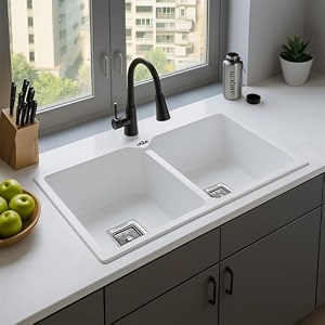 arquin quartz sink for kitchen 45x20x9 inches double bowl quartz kitchen sink granite sink uv-protected undermounttopmount noise reducing 10 year warranty white