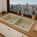 ARQUIN Quartz Kitchen Sink | 45"x20"x10 Inches Double Bowl White Quartz Sink for Kitchen- UV-Protected, Undermount/Topmount, Noise Reducing