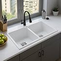 ARQUIN Quartz Sink for Kitchen 45x20x9 Inches Double Bowl Quartz Kitchen Sink Granite Sink UV-Protected, Undermount/Topmount, Noise Reducing 10 Year Warranty| White