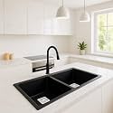 ARQUIN Quartz Kitchen Sink 45x20x9 Inches Double Bowl Quartz Sink Granite Sink Kitchen Sink- UV-Protected, Noise Reduction, Scratch Resistant Undermount/Top Mounted Quart sink for Kitchen