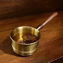 Arra Brass Tea Pan with Wooden Handle - 750 ml | Induction Ready Saucepan | Non-Stick Chai/Milk Pot | Gas Compatible Tapeli Patila | Ideal Gift for Any Occasion
