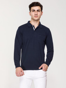 ARRAY Solid Men Polo Neck Navy Blue