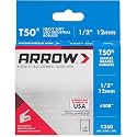 Arrow Fastener Heavy Duty Staples 508 - Flat Crown, Steel, T50 Stapler Compatible - 1/2", 24 Pack