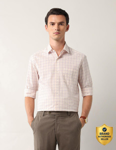 ARROW Men Checkered Formal Orange Shirt
