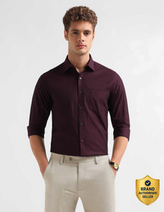 ARROW Men Self Design Formal Red Shirt