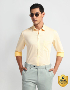 ARROW Men Self Design Formal Yellow Shirt