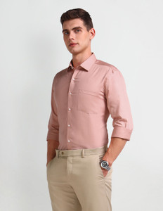 ARROW Men Solid Formal Orange Shirt