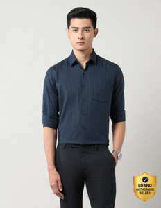 ARROW Men Striped Formal Blue Shirt
