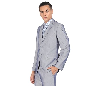 Arrow Polyester Men Navy Notch Lapel Collar