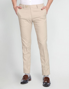 arrow regular fit men beige trousers