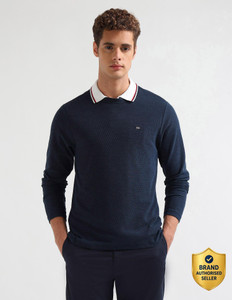 Arrow Sport Solid Men Crew Neck Blue