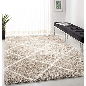 design polyester shaggy bedside runner soft rug for bedroom living room kitchen ivorybeige size 6x9 feet