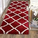 Design Polyester Shaggy Bedside Runner, Soft Rug for Bedroom Living Room Kitchen (Red Box, 1.5x3 feet)