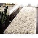 Design Polyester Shaggy Bedside Runner, Soft Rug for Bedroom Living Room Kitchen Ivory, Ivory Size 2x3 feet