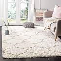 Design Polyester Shaggy Bedside Runner, Soft Rug for Bedroom Living Room Kitchen,Ivory Size 6x9 feet