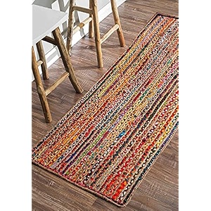 handwoven natural fibres braided reversible jute and cotton chindi rectangular carpet - 2x6ft multicolor