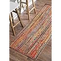 Handwoven Natural Fibres Braided Reversible Jute And Cotton Chindi Rectangular Carpet - 2X6Ft (Multicolor)