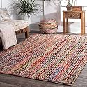 Handwoven Natural Fibres, Braided Reversible Jute and Cotton chindi Rug/Carpet for Bedroom Living/Dining Room (Multi, 5x8 feet)