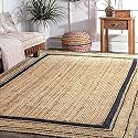 Jute and Black Cotton World Handwoven Natural Fibres, Braided Reversible Round Rug, Carpet for Bedroom Living, Dining Room(Jute and Black Cotton, 5x8 feet)